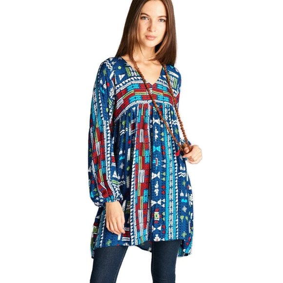 Velzera Geometric V-Neck Dress, Multi-Color - Picture 2 of 4